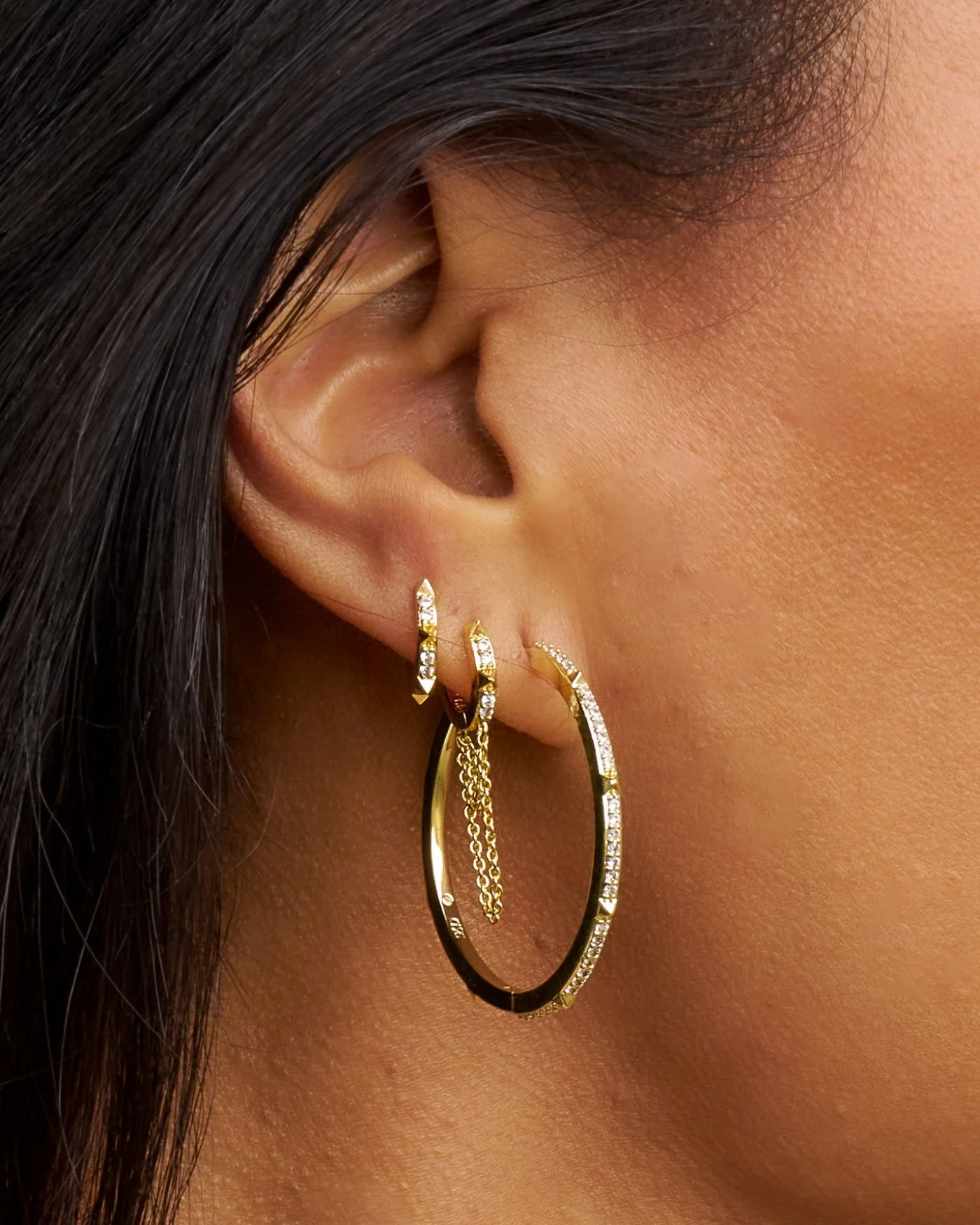 Charlotte Renegade Chain Huggie Hoop Earrings with Drop Chains