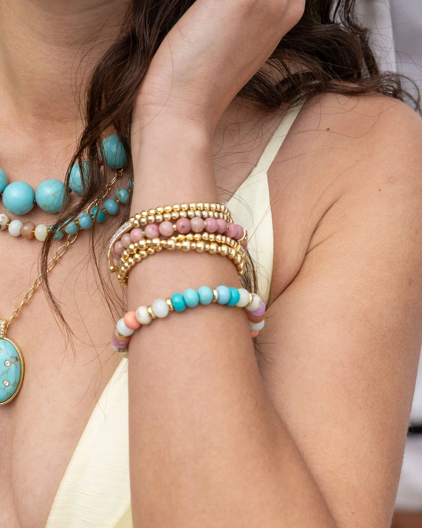 Pastel Beaded Candy Stretch Bracelet with Semi-Precious Stones