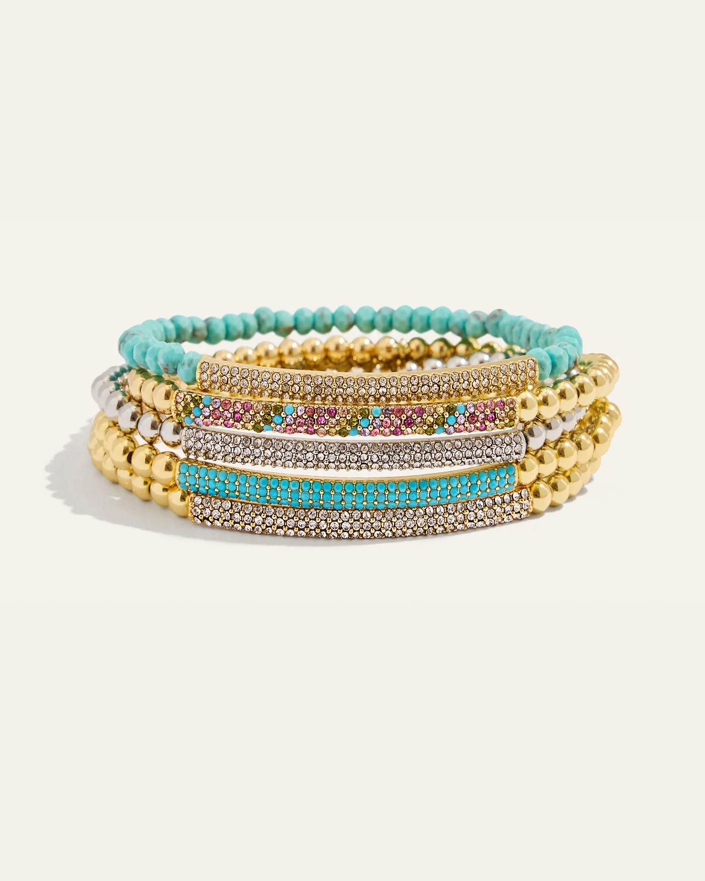 Tribute Beaded Stretch Bracelets with Handset Pavé Bar