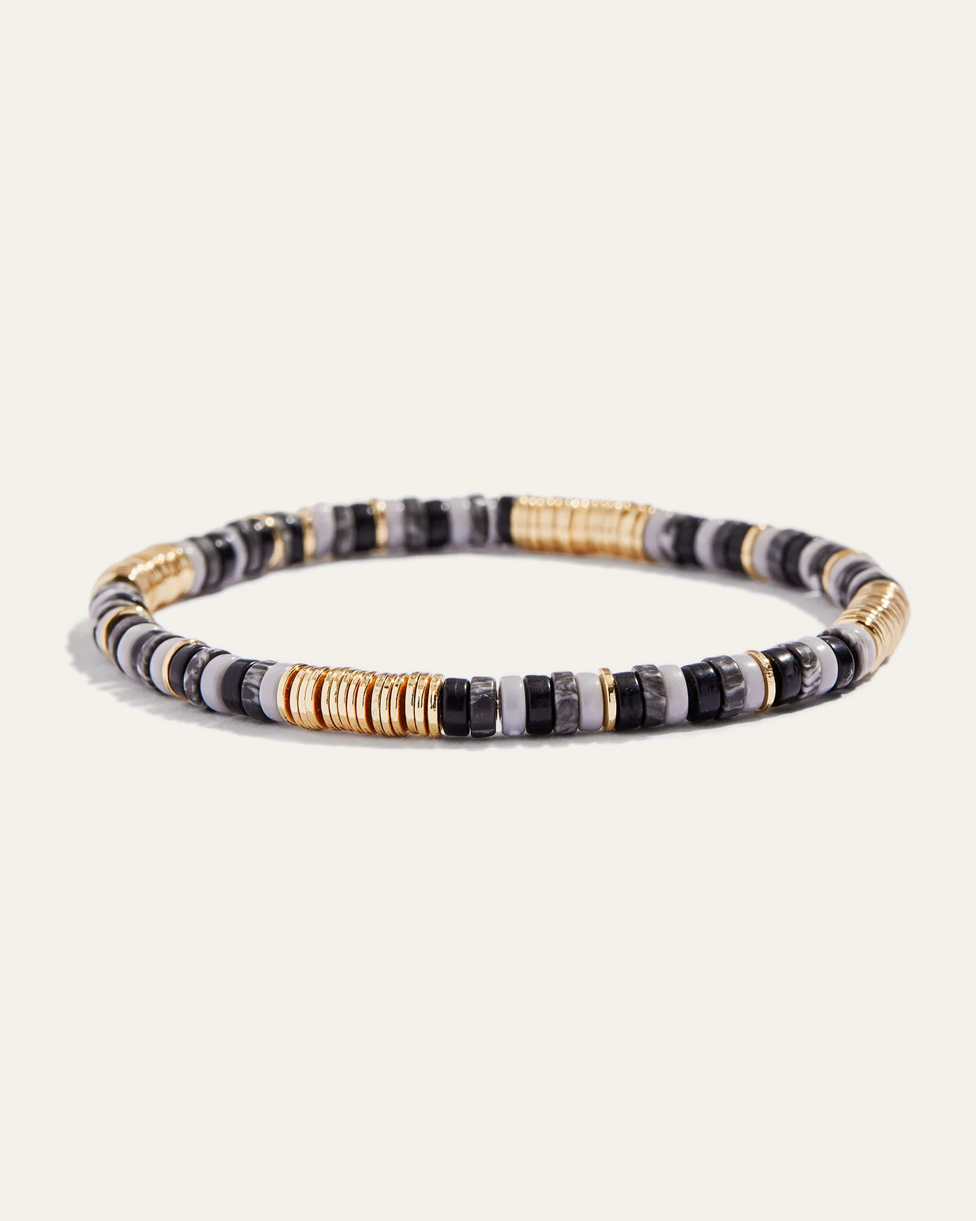 Boho Beaded Stretch Bracelet in Black and Gold for Everyday Stacking