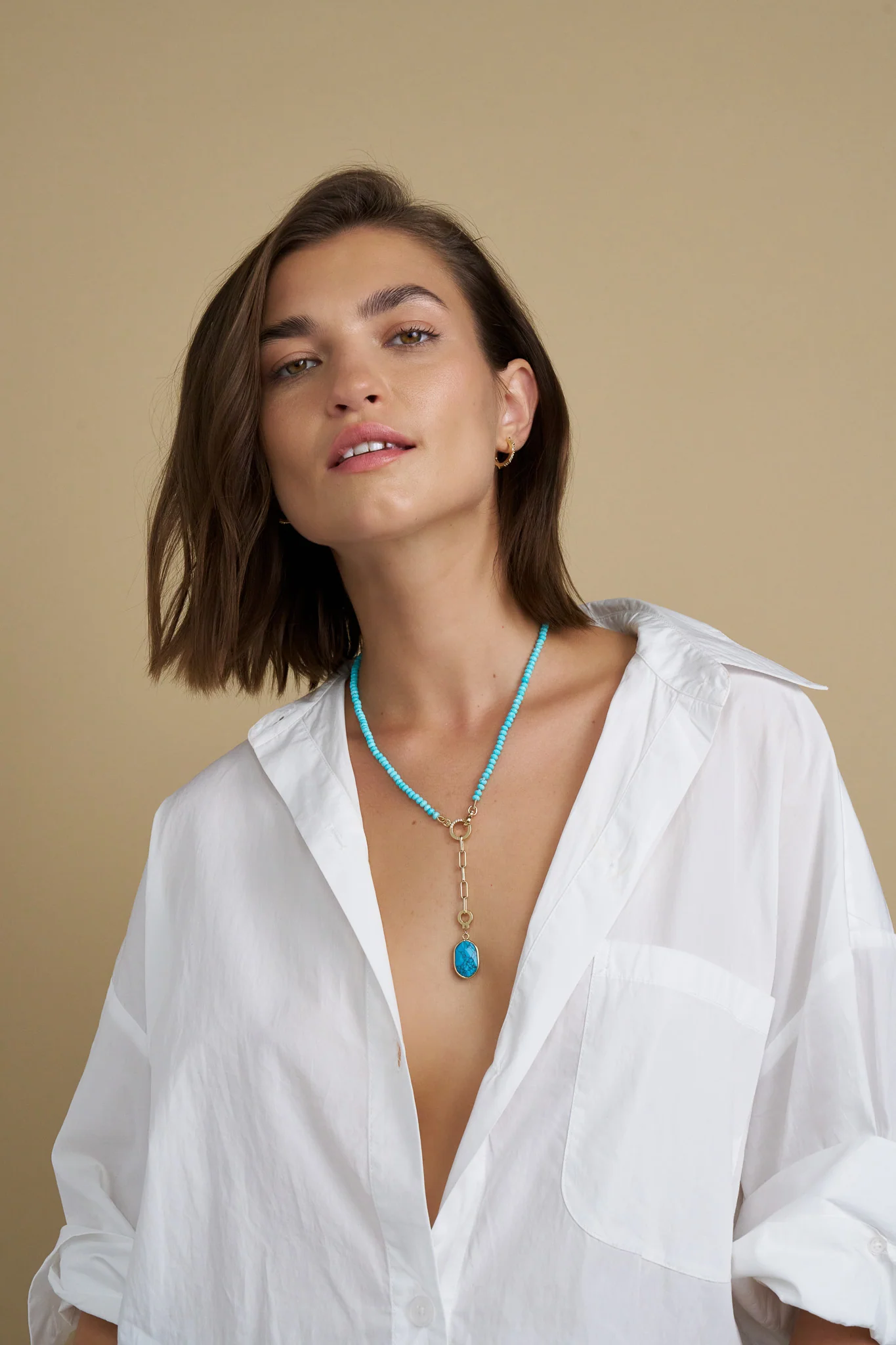 Tatum Turquoise Charm in Rhodium-Dipped Brass