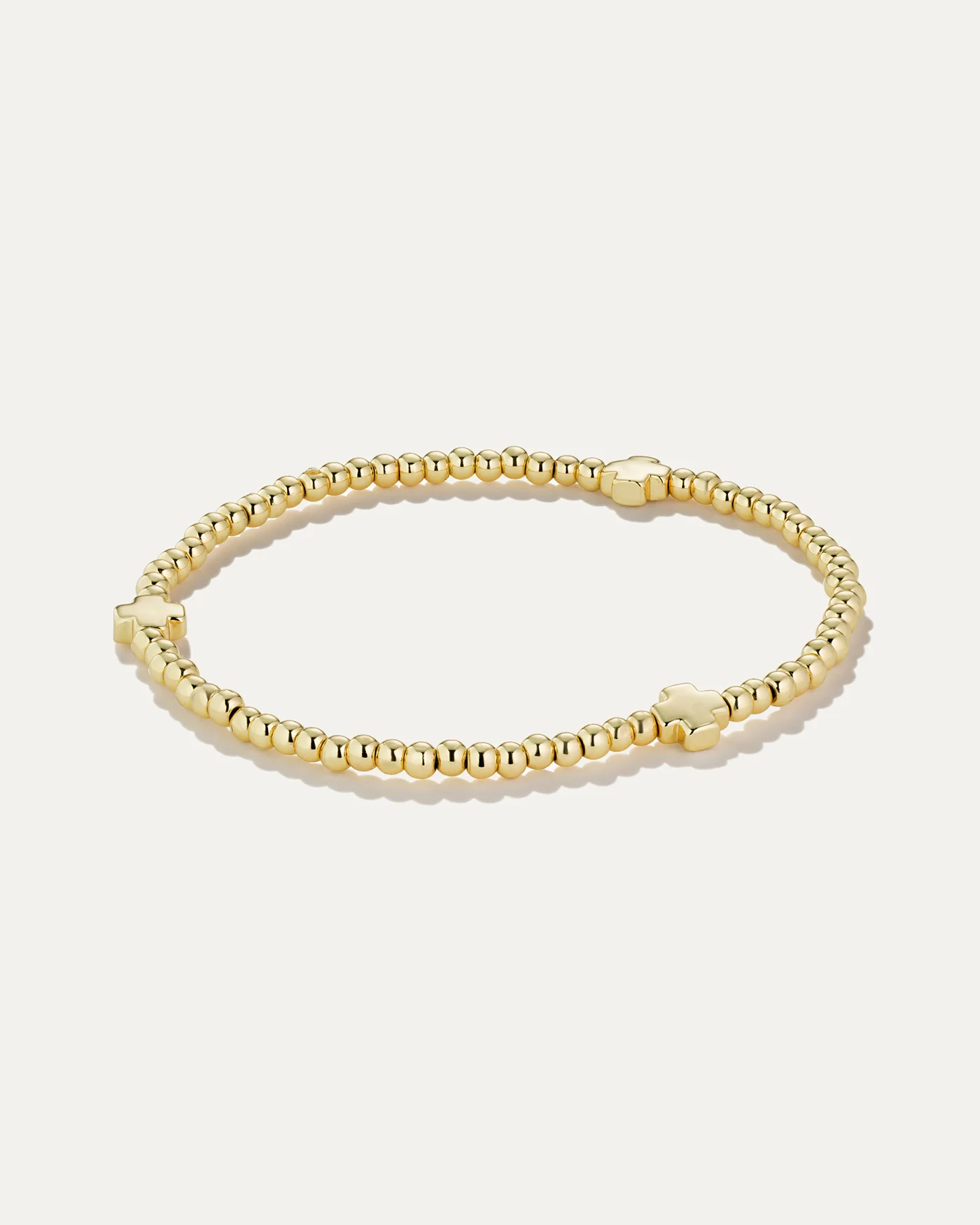 Cross Beaded Stretch Bracelet in Gold or Rhodium Dip