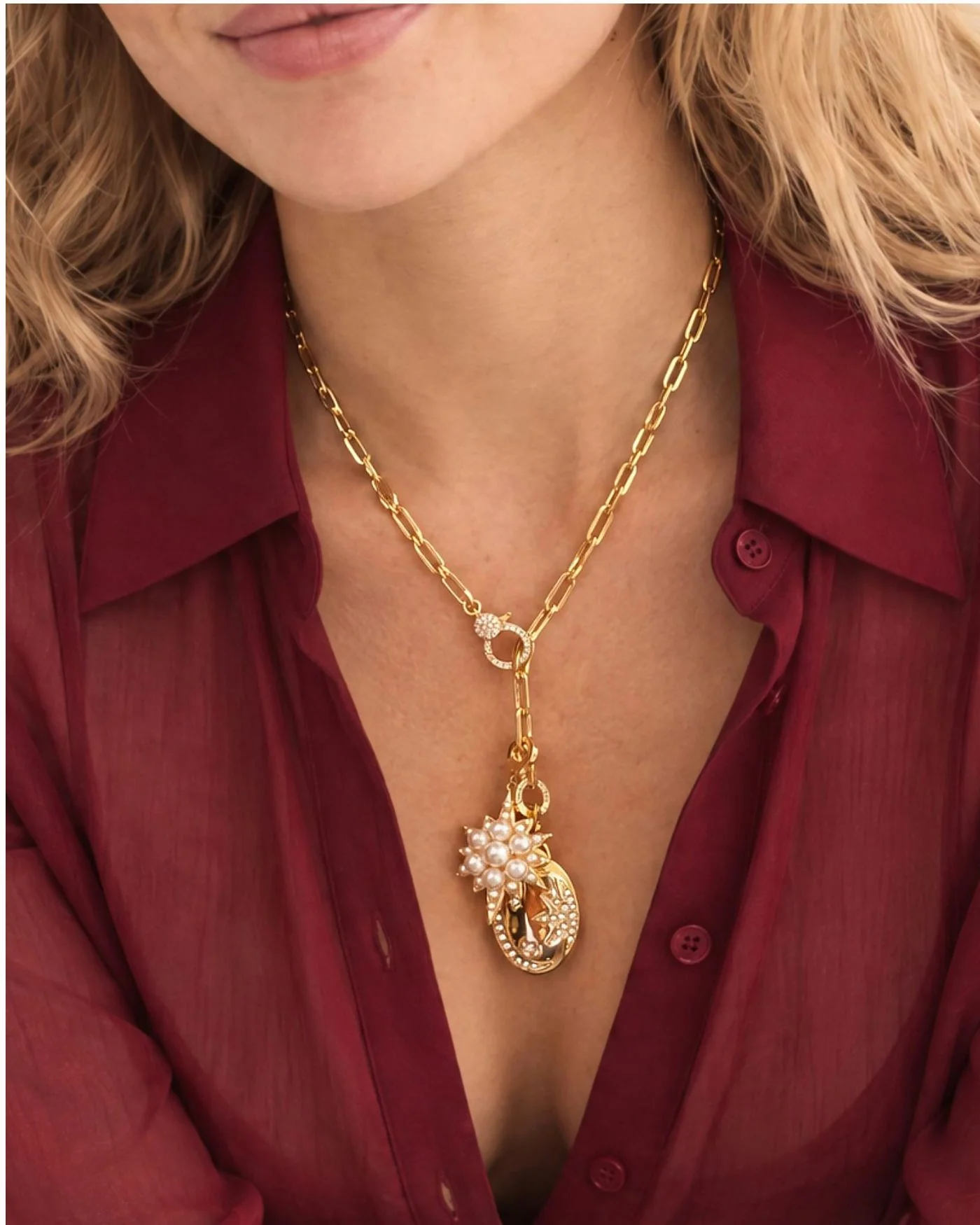 Baby Jane Pavé Lariat Convertible Chain with Simulated Diamond Clasp
