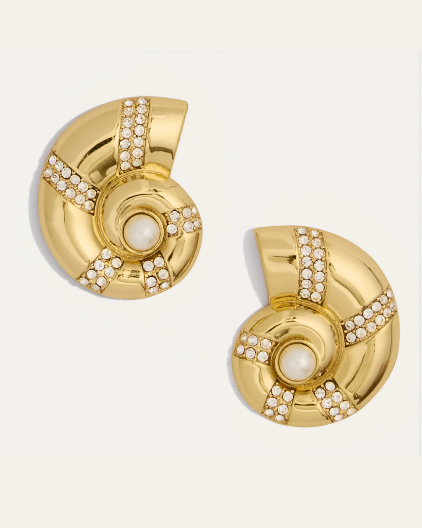 Nautilus Gold and Pearl Shell Stud Earrings with Titanium Posts