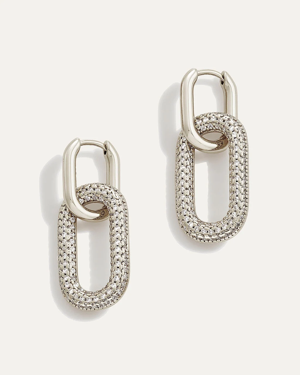 3-in-1 Reversible Pavé Hoop Link Earrings in Silver