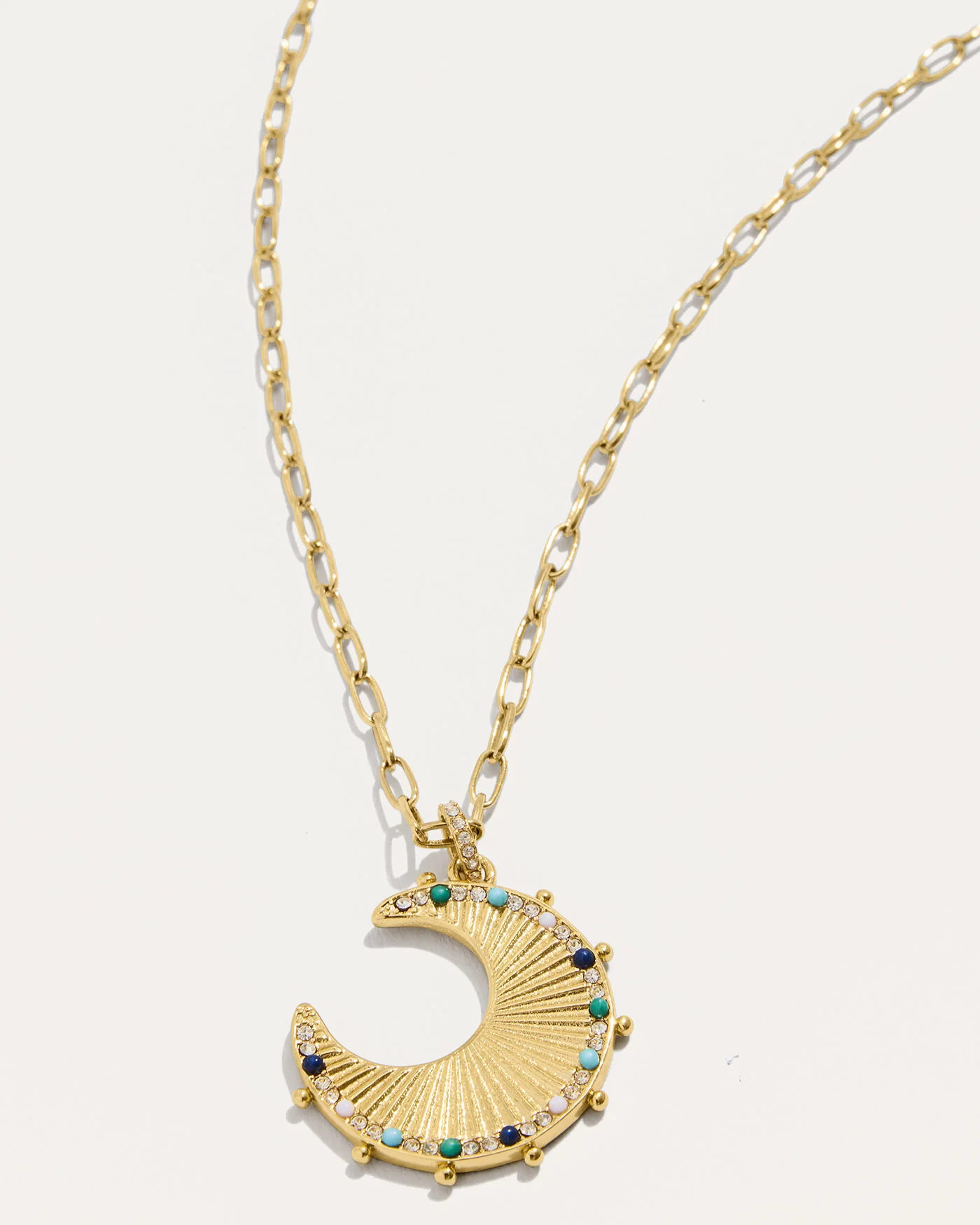 Moon Phases Reversible Charm Necklace with Stone Inlay and Simulated Diamonds