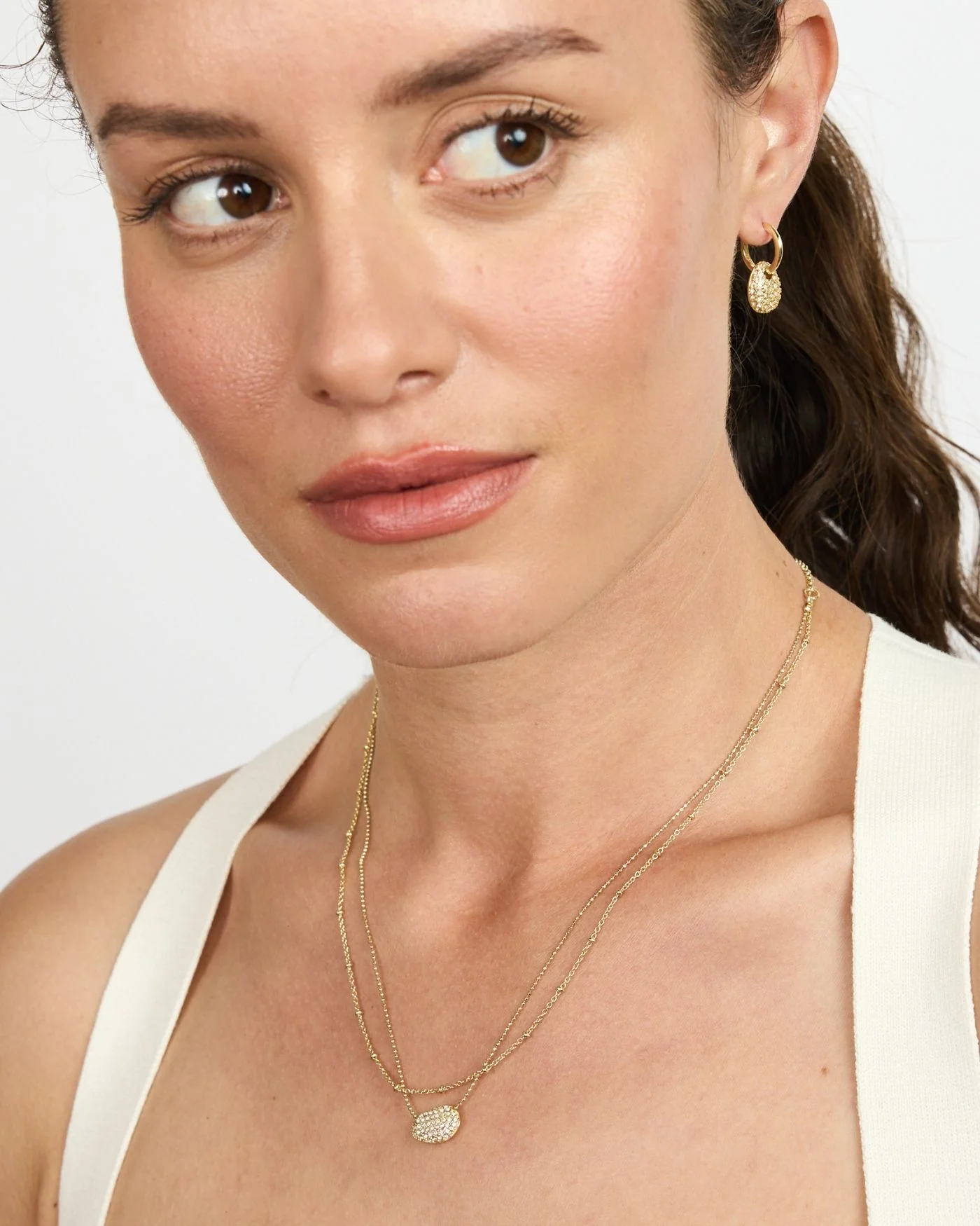 Ulani Look of Layered Necklace with Pave Nugget Pendant