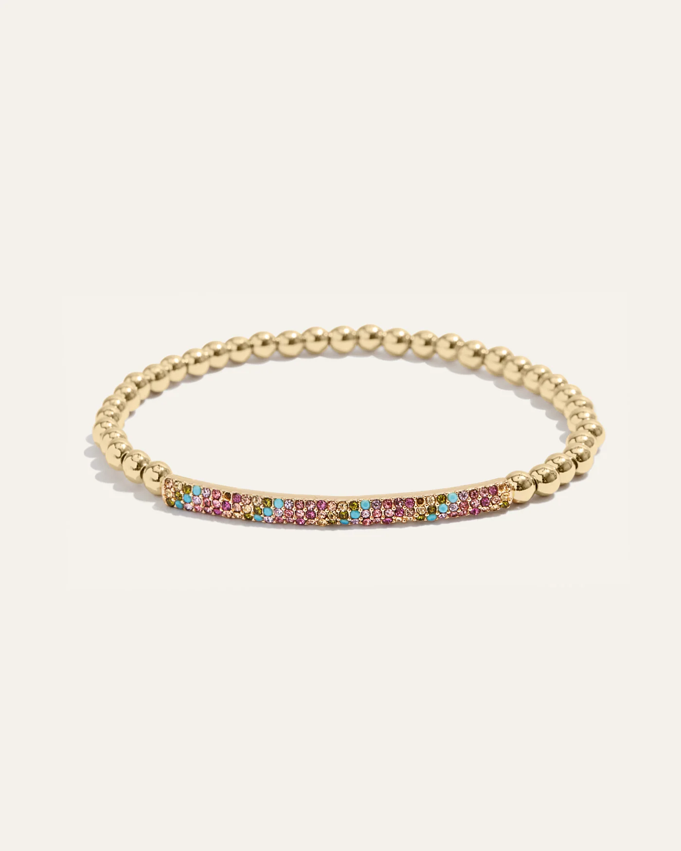 Tribute Beaded Stretch Bracelet in Gold with Rainbow Pavé Bar